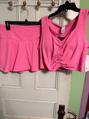 Yogalicious Pink Ruched Crop Tank and Skirt Set
